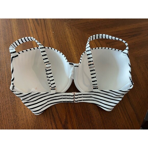 Shade & Shore Underwire Halter Swimsuit Bikini Top Size 34DD Black & White - Picture 3 of 5